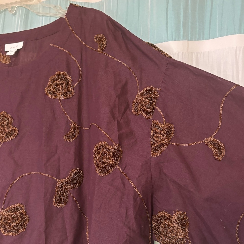 Pure J Jill Brown Wine Color Valley Floral Embroidered Boho Boxy Top Sz XL - Picture 7 of 11